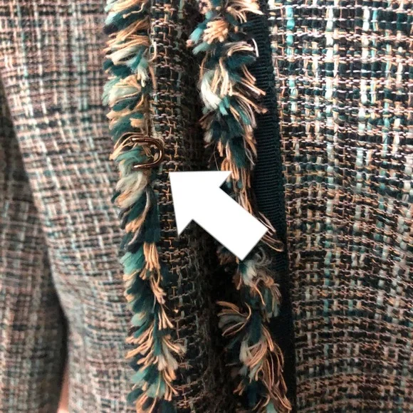 Liz Claiborne sz14 Green Black White Tweed with Small Fringe Blazer Gossip Girl - Picture 5 of 9